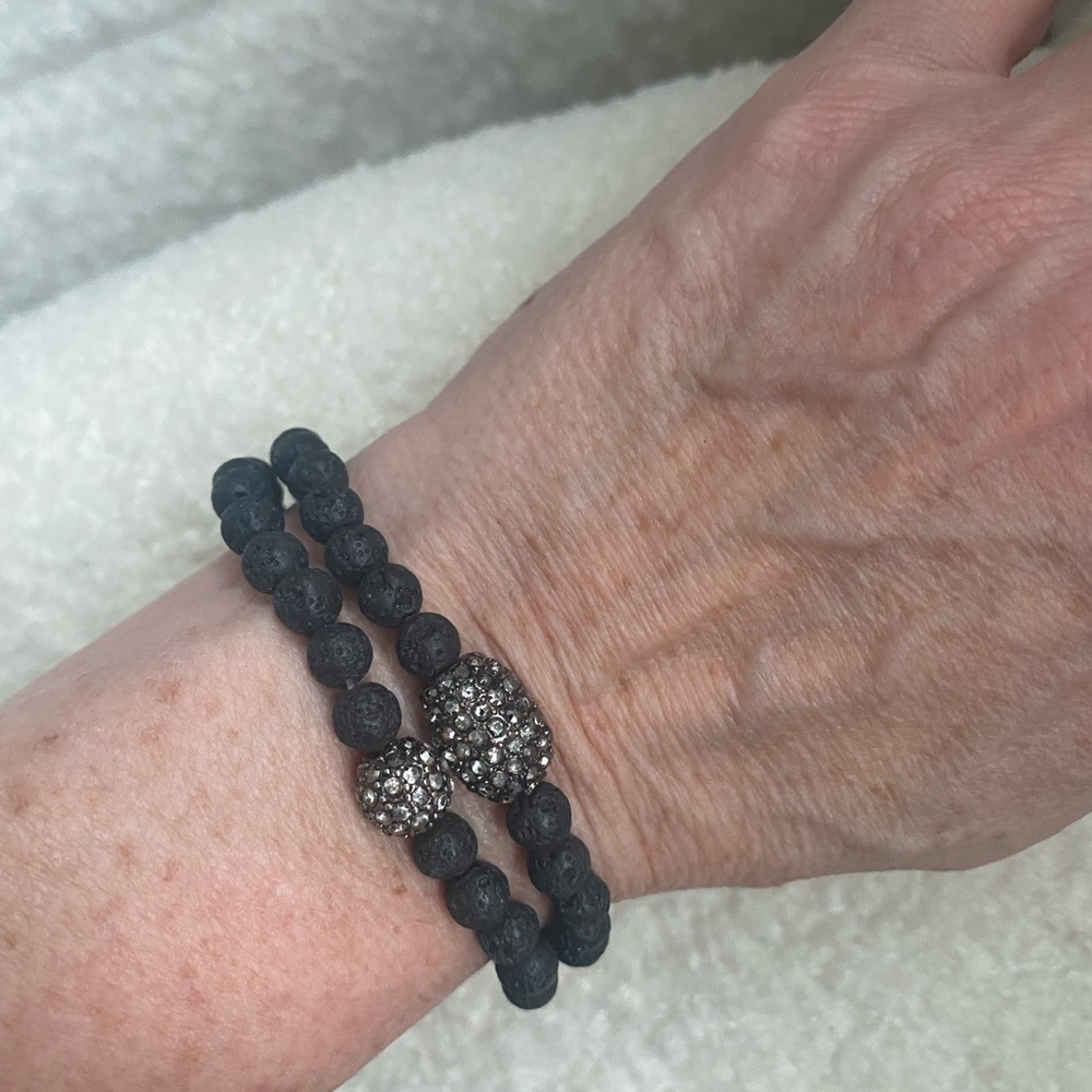 Black Stone Bracelets With Rhinestone Accent Bead - image 2